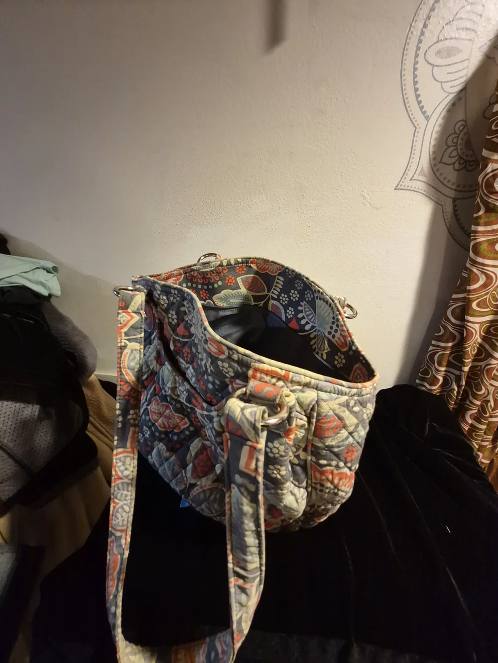Vera Bradley Quilted Floral Purse. Darker Green Base, Light Green And Orange.